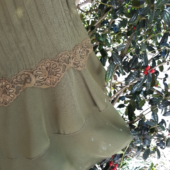 SLIM & SHEER OLIVE GREEN RUFFLED MAXI SKIRT - Picture 4 of 6